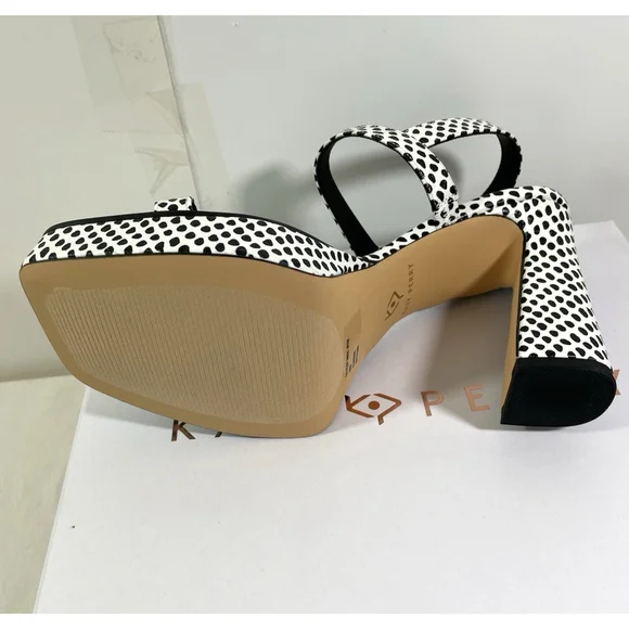 NIB Katy Perry The Steady Sandal Womens 9M Black White Chunky Heels Platform - Picture 5 of 6